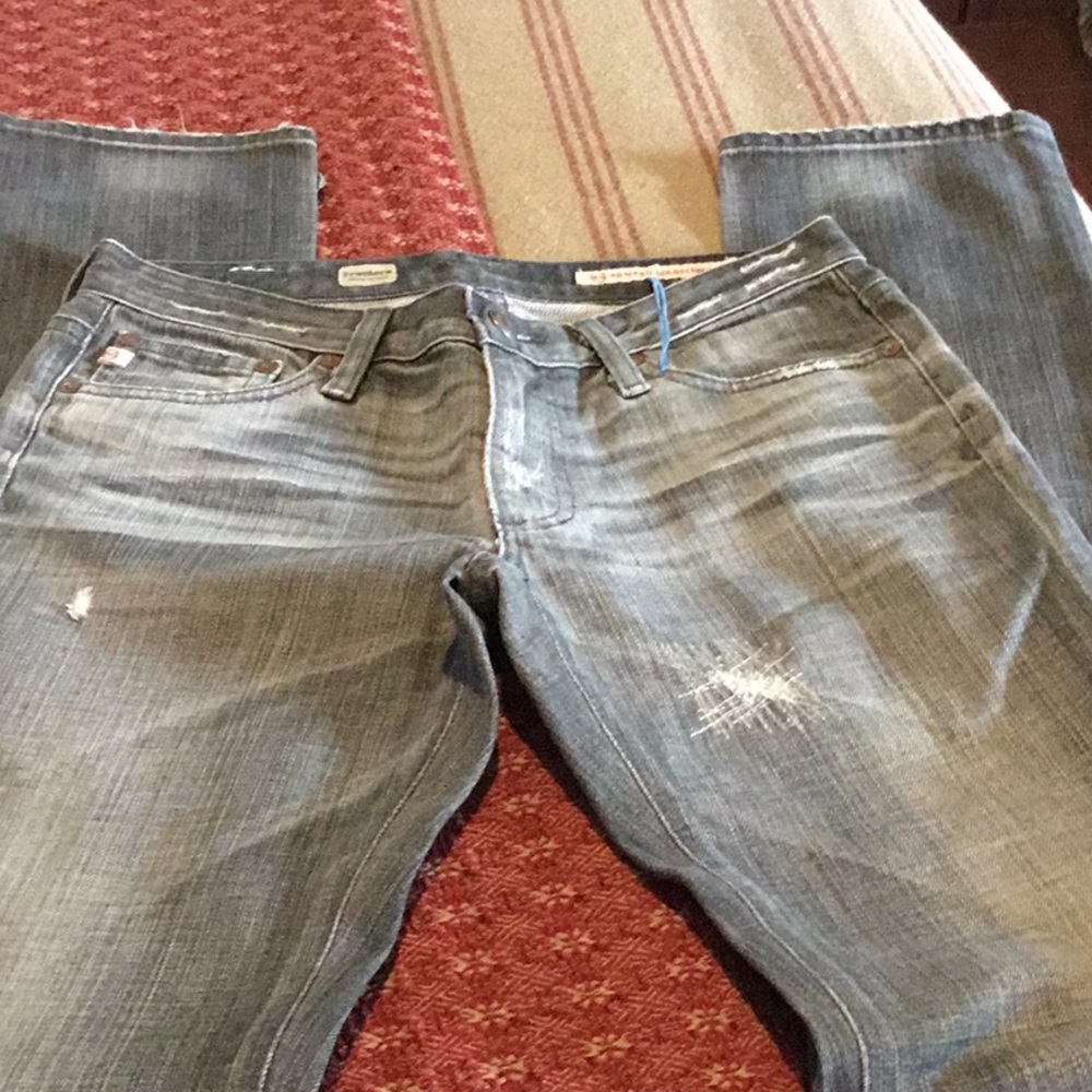 AG distressed gray jeans Premiere Skinny Straight 26R